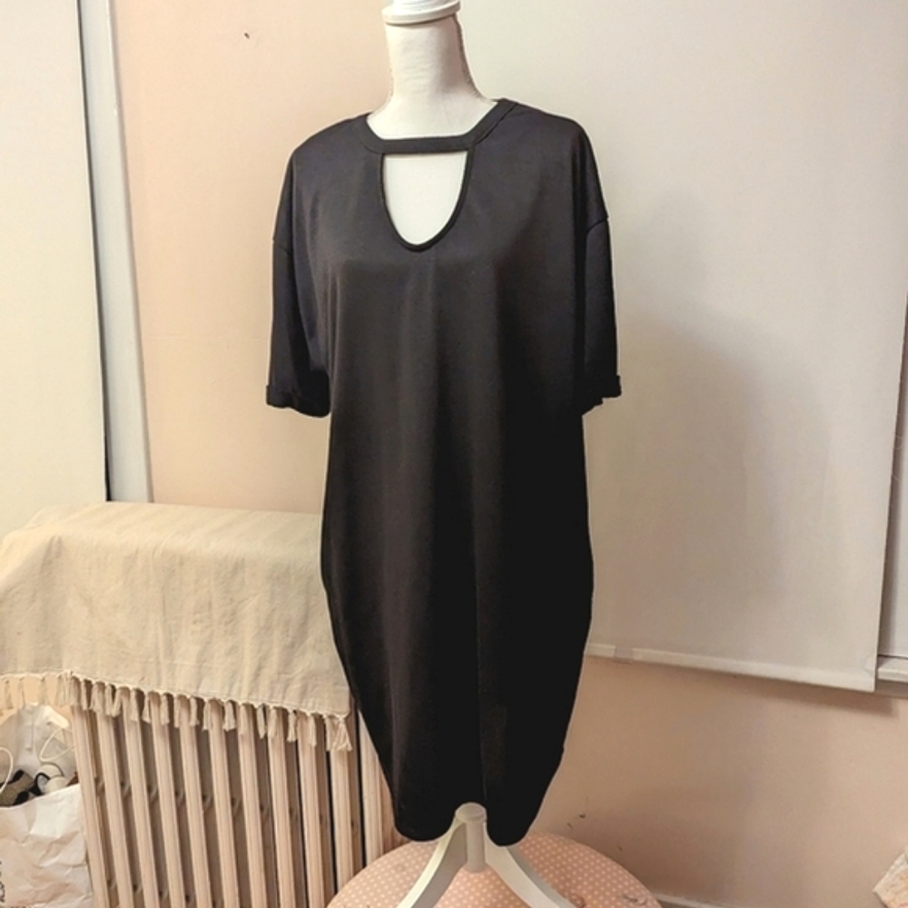 Moral Fiber black shirt dress long tunic cut out pockets loose fit plus 2X